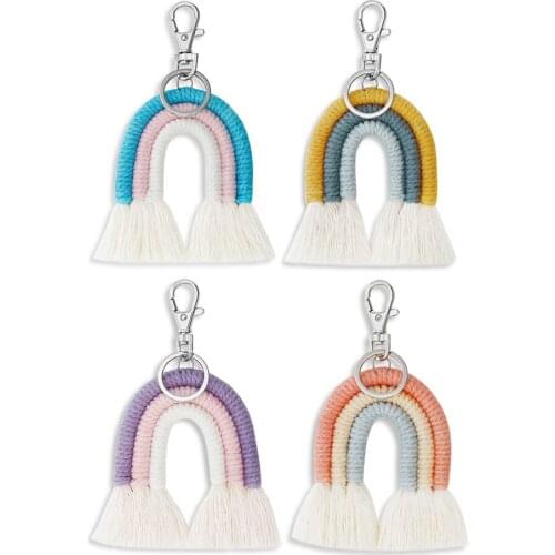 Fashion Bag Pendant Bohemian Rainbow Tassel Keychain Women Bag Car KeyRing Cotton Cord Hand-Woven Charms Gift Accessories