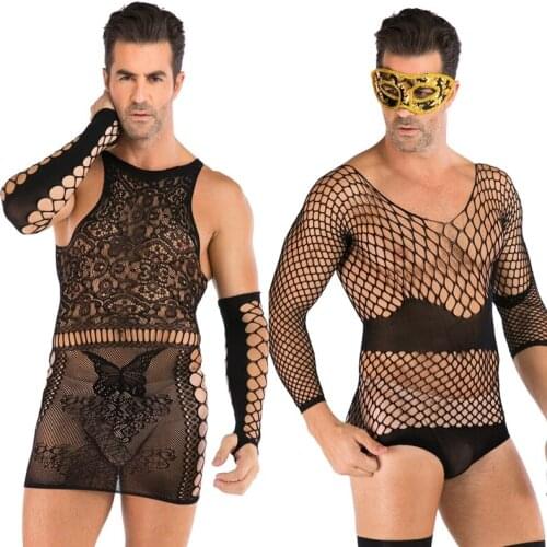 Mens Sexy Mesh Lingerie Erotic Bodysuit Erotic Lingerie Body Stocking Party Fun Cosplay Clubwear Male Plus Size Stretchy Costume