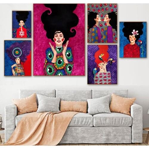 Cuadros Wall Pictures For Living Room Vintage Unframed Abstract Colorful Girl Wall Art Canvas Painting Nordic Poster Flower Hair