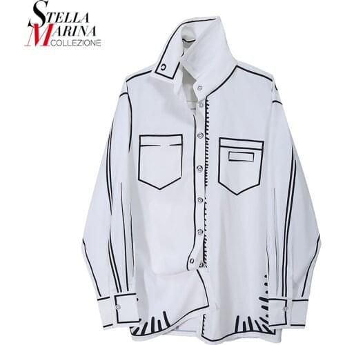 Japanese Style Streetwear Woman 2021 Summer Oversized Tops Casual White Blouse Print Pocket Big Size Shirts chemise femme 6740