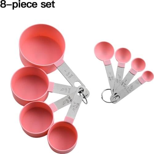 New Portable 8PCS/Set Measuring Cup Spoon Set Stainless Steel Handle Plastic Measuring Cup Cooking Baking Tool