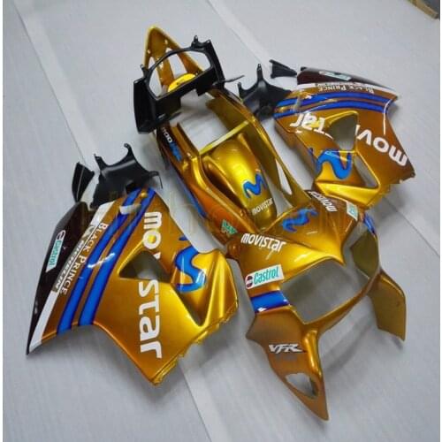 Custom motorcycle ABS Fairing for VFR800 1998 1999 2000 2001 VFR 800 98-01+Botls+gold M2