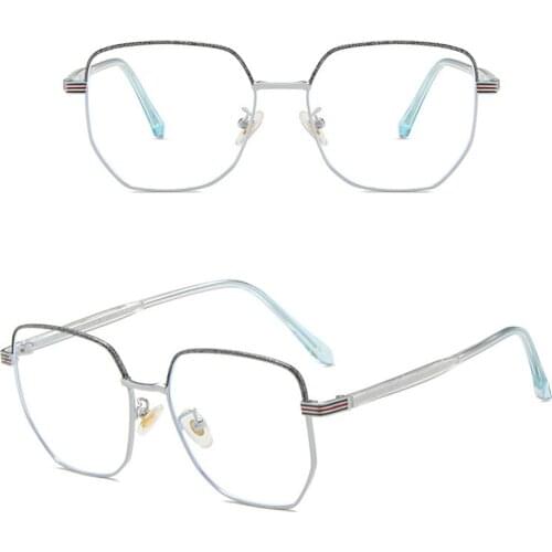 Elbru Fashion Rhinestone Anti-blue Light Glasses Woman Men Big Frame Polygon Plain Glasses Metal Eyeglass Frame Trend Style