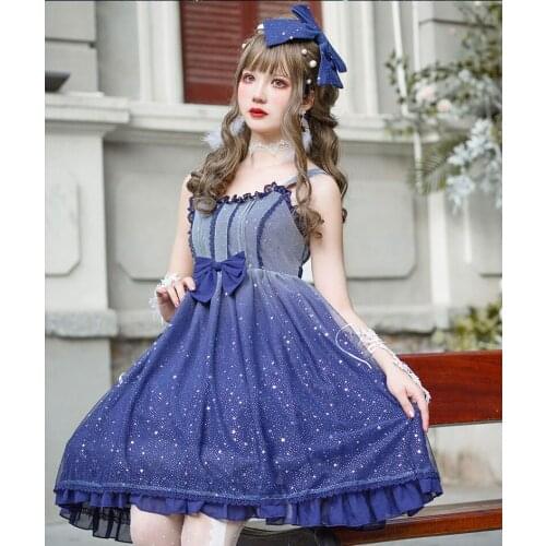 Princess sweet lolita dress vintage lace bowknot starry sky mesh slim victorian dress kawaii girl gothic lolita jsk loli cosplay