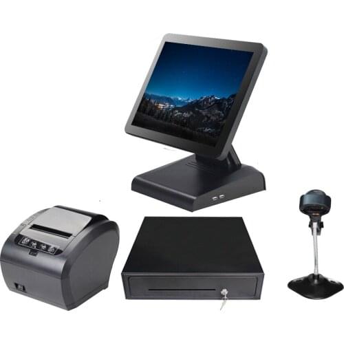 Whole set 15" Dual Display Touch Screen POS Terminal flat panel all in one pos system for restaurant