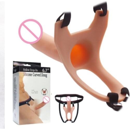 Sex Wearable Hollow Dildos Elastic Harness Strap-on Silicone Curved Dong Dildo Penis Enlargement Enlarge Stimulator For Couples