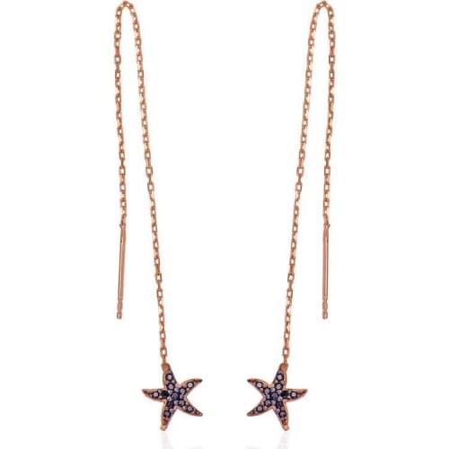 Silver Black Rocky Chained with Starfish Earring , Quality products , Flashy Designs , Hundreds of kinds of earrings