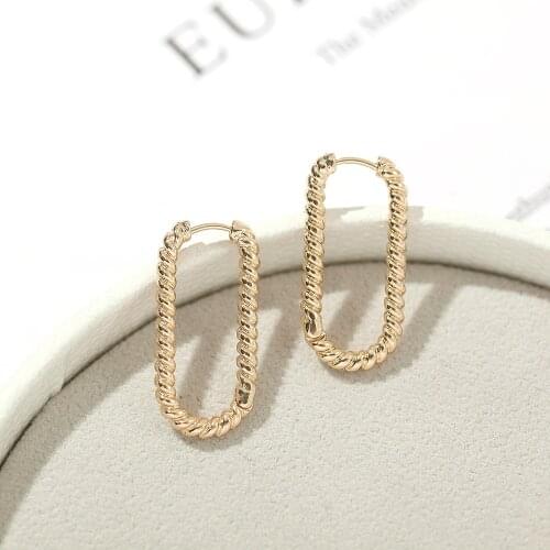 New Trendy Oval Circle Twist Hoop Earrings Minimalist Gold Color Long Geometric Ear Piercing Hoops Huggie Jewelry