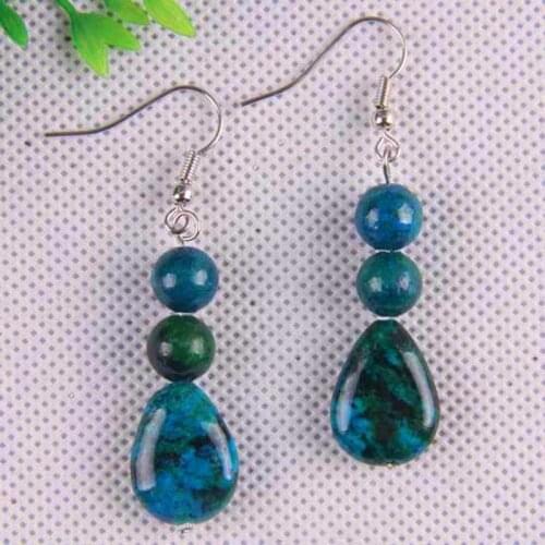 Blue Azurite Beads Dangle Earrings Jewelry For Woman Gift T041