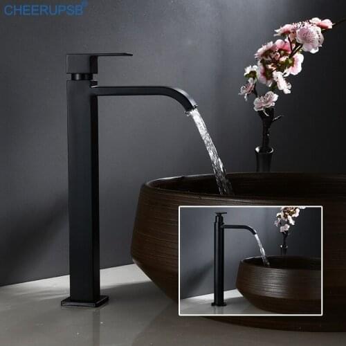 Rubinetto Bagno Bathroom Basin Black Faucet Stainless Steel Single Cold Tap Deck Mounted Stream Square Round Tube Faucets Kraan