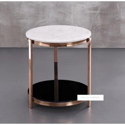 Modern Luxury Marble Top Tea Table Simple Living Room Bedroom Corner Sofa Side Small Round Coffee Table Stainless Steel Rack