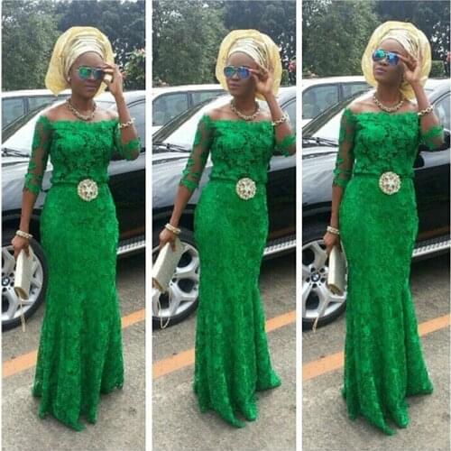 Evening gown 2021 Vestidos De Fiesta Three Quarter Sleeve black girl Nigerian Green Lace Custom Made Mother of the Bride Dresses