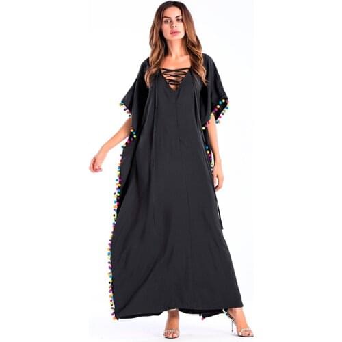 Womens Ankle Dress Black One-Oiece Mix Beach Loose Long Bohemian Vestido Plus Size Cotton Fabric
