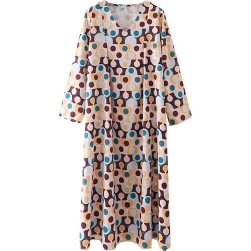 Nlzgmsj Za Women 2021 Autumn V Neck Long Sleeve Vintage Dot Print Dresses Women A Line High Waist Loose Holiday Dress 202107