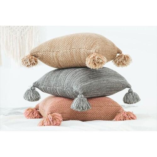 Tassel Pillow Case Winter Thicken Blend Knitting Cushion Cover Sofa Bed Chair Home Office Decorative Throw Pillow Covers 45*45cm
