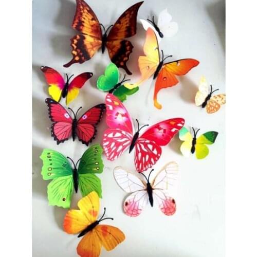 10 colors mix magnetic removable 3D butterfly wall stickers(one set has 12 pieces)
