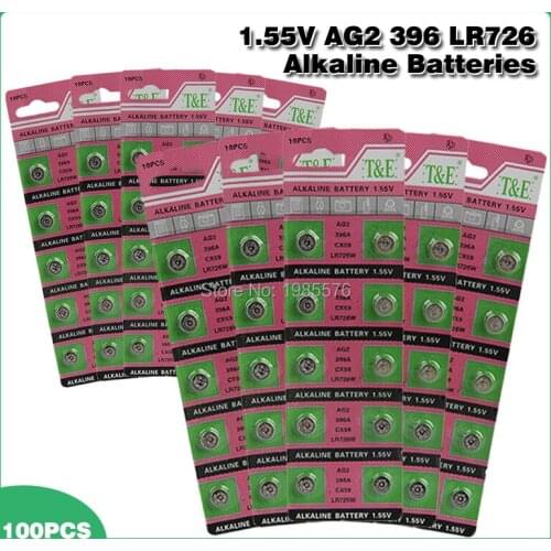 100pcs Alkaline Cell Coin Battery 1.55V AG2 LR726 Button Batteries 396 SR726 196 SG2 SR9 726 LR59 AG 2 For Watch Toys