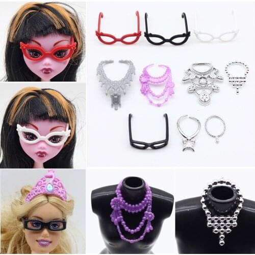 4 Pcs Plastic Glasses+ 6 Pcs Fashion Plastic Chain Necklace For MonsterHigh Doll For BarbieDoll Doll Party Accessories
