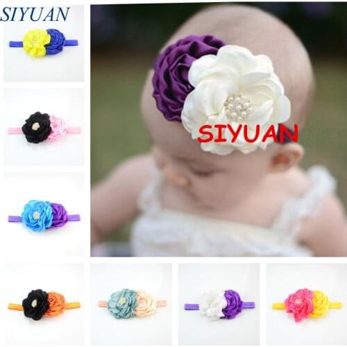 5pcs/lot Burned Satin Flower Headband Flat Rose Floral Rhinestone Button Headband Girl Cute Bandana Hair Accessories FD210