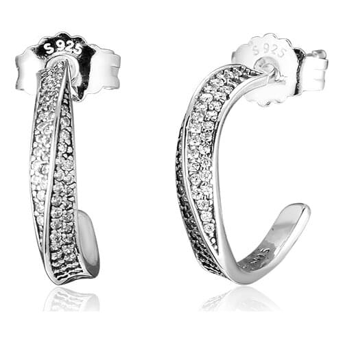 CKK Authentic 925 Sterling Silver Earring Clear CZ Elegant Waves Hoop Earrings For Women Wedding Jewelry Pendientes Mujer