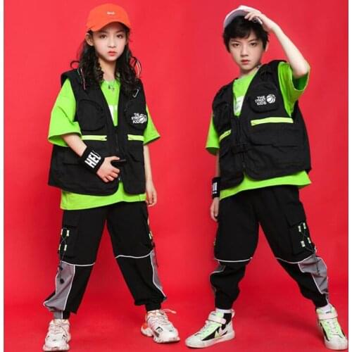 Kid Hip Hop Clothing TShirt Tops Streetwear Tactical Cargo Pants Sleeveless Jacket Vest for Girls Boys Dance Costume Clothes