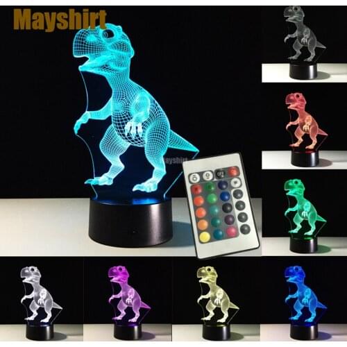 Dinosaur 3D LED Bedroom Night Light Remote Control Touch Switch Change Color Night Light Gift for Baby Kids Child Holiday Lamp