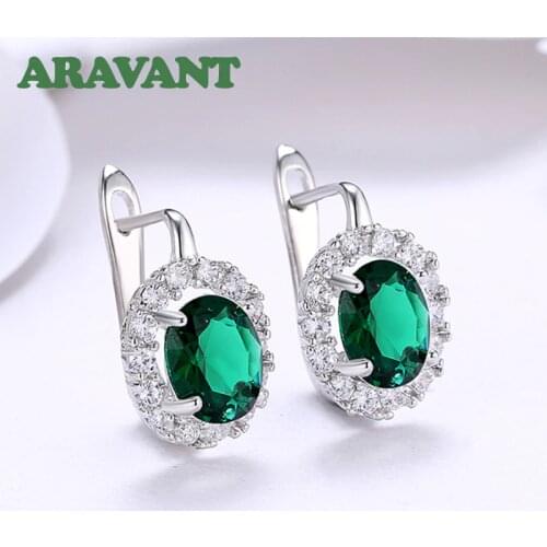 Women Earrings Dazzling Big Round Green/White CZ Zircon Drop Earring Wedding Jewelry
