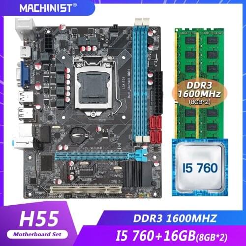Intel Core i5 760 Processor H55 Motherboard LGA 1156 Set Kit With CPU And 16GB(2*8GB) DDR3 Memory RAM 1600mhz HM55-P3