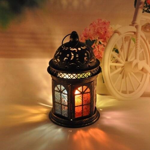 Huama time European Mediterranean Morocco Castle iron glass candlestick wind lamp romantic candlelight candle lamp