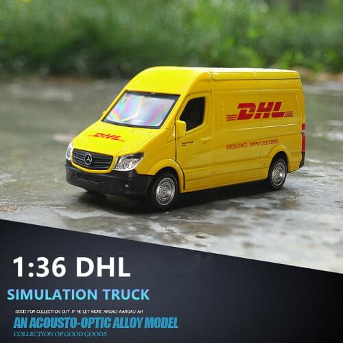 Simulation Truck DHL 1/36 Model Toy Vehicle Alloy Pull Back Mini Car Replica Authorized Die Cast Toys Collection