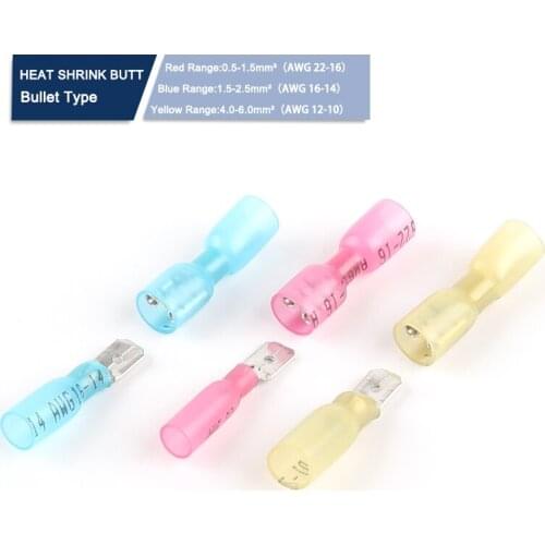 50PCS MDD/FDD Heat Shrink Crimp Terminal Kit Butt Wire Connector Cable Male Female Spade Insulated Electric Wiring Terminal Plug