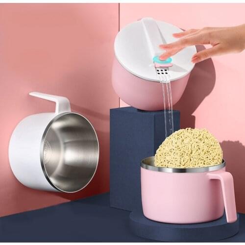 Soup Bowl Stainless Steel With Cover Kitchen Large Soup Noodle Bowl Rice Ramen Fruit Salad Food Container Household Tableware