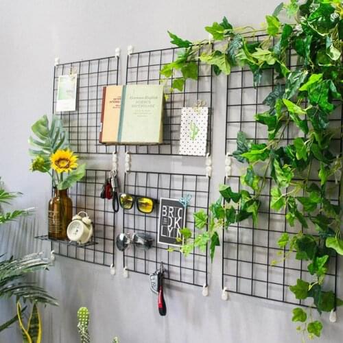 35*35cm Multi-Function Iron Metal Grid Decor Photo Frame Wall Art Display Mesh Storage Shelf Organizer Rack Holder