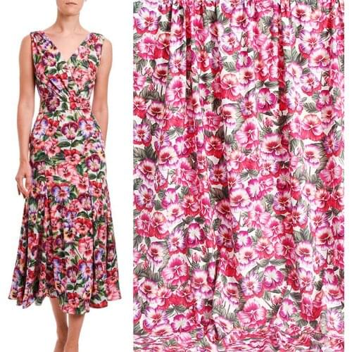 100X145cm Violet Flower Printed Cotton or Imitation Cotton Fabric For Woman Summer Dress Blouse Tissu Tela Хлопок материал DIY