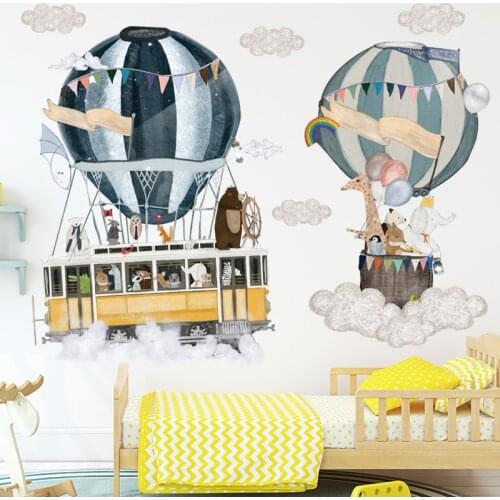 LuanQI 83X68cm DIY Cartoon Animal Hot Air Balloon Wall Sticker Vinyl Wallpaper Baby Room Background Waterproof Decor Wall Decals