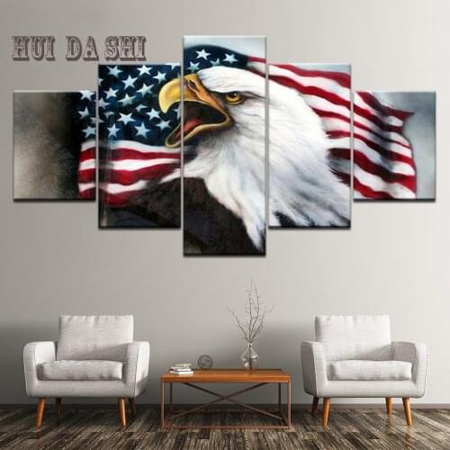 Canvas Wall Art Frame Poster HD Prints Painting 5 Panel Animal Eagle Flag USA Modular Pictures For Living Room Home Decor