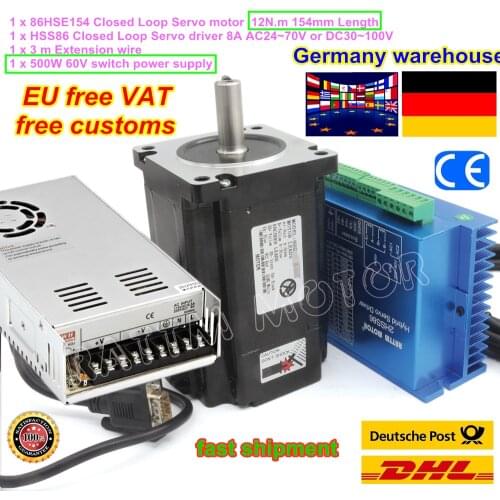 NEMA34 Closed Loop 12N.m Servo Motor Stepper Motor 6A & HSS86 Hybrid Servo Driver 8A 500W 60V Power Supply CNC Controller Kit