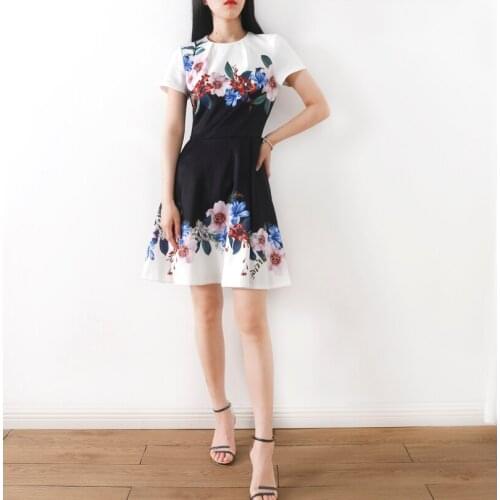 New Summer Collection 2020 Floral Print Skater Mini Dress UK Fashion Elegant Dress