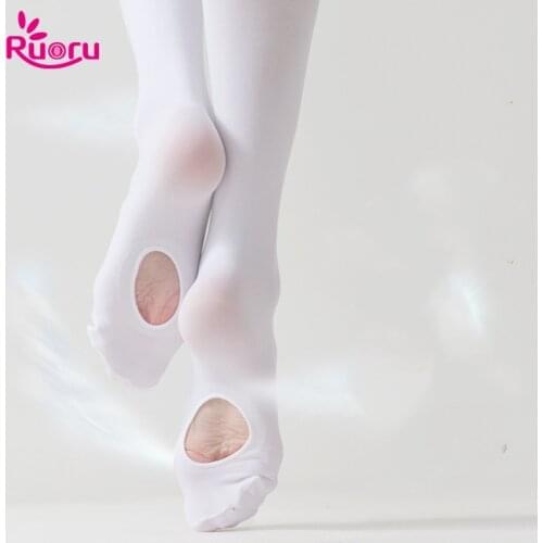 Ruoru Professional adult Kids Children Girls Soft Pink Nude Ballet Dance Tights White Ballet Leggings Pantyhose with Hole