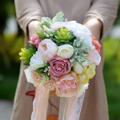 Multicolor Wedding Succulent Hydrangea Hotel Marriage Ceremony Bride Hand Holding Flower