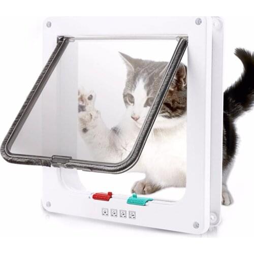 Dog Cat Flap Door with 4 Ways Lock Pet Cat Gate for Dog Cats Kitten ABS Plastic Small Pet Gate Cat Flap Pet Door Supplies