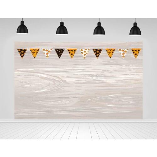 Scopiso Wallpaper Cartoon White Wooden Wall Pumpkin Bats Triangle Flag Celebration Party Photo Studio Photography Backdrops