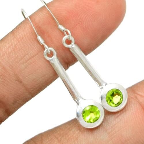 Hand make Genuine Peridot Earrings,100% 925 Sterling Silver, 39mm, 3.1g, AE0263