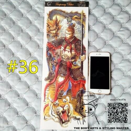SHNAPIGN "The Monkey King"Full Sleeve Temporary Body Art,48*17cm Flash Tattoo Stickers,Waterproof Tatto Adult Sex Products Henna