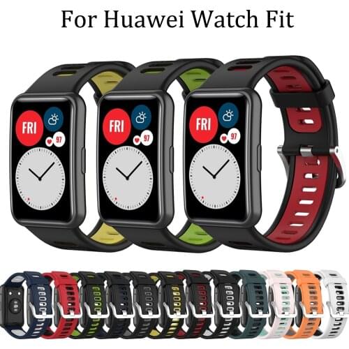Replacement Silicone Strap For Huawei Watch Fit Original Smart Watch Band Accessories 2021Two-color WristBand Bracelet with tool