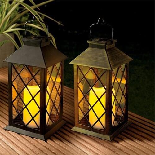 Solar Lantern Outdoor Garden Hanging Lanterns Waterproof LED Flickering Flameless Candle Mission Decorative Solar Garden Light
