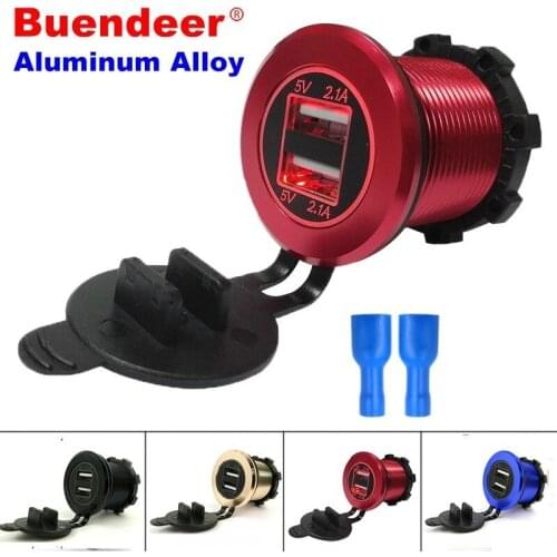 Universal Dual USB 12V 24V Motorcycle Plug Socket Boat Car ATV LED Light Cell Phone Charger Adapter Outlet Power Aluminum