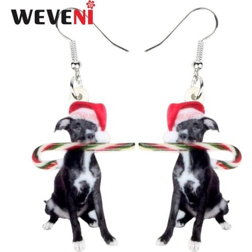 WEVENI Acrylic Christmas Black Whipbit Crutch Candy Dog Earrings Drop Dangle Girl Kids Women Festival Party Souvenir Charms Gift