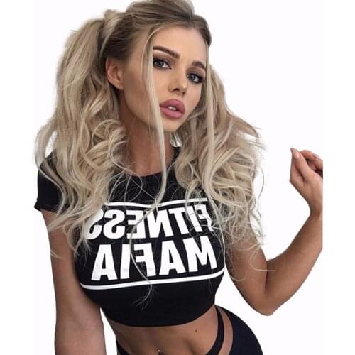 SALSPOR Womens Short Sleeve Sexy Letter Printed Slim T-shirt Solid Color Running Sports Quick Dry Fitness Athletic Vest Femme