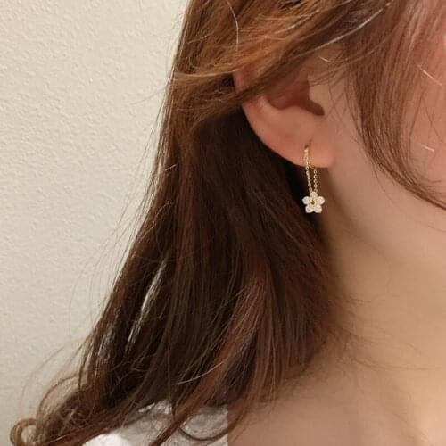 2021 New Shiny Crystal Flowers Temperament Fresh Drop Earrings Contracted Vintage Style Senior Trend Women Earrings Jewelry